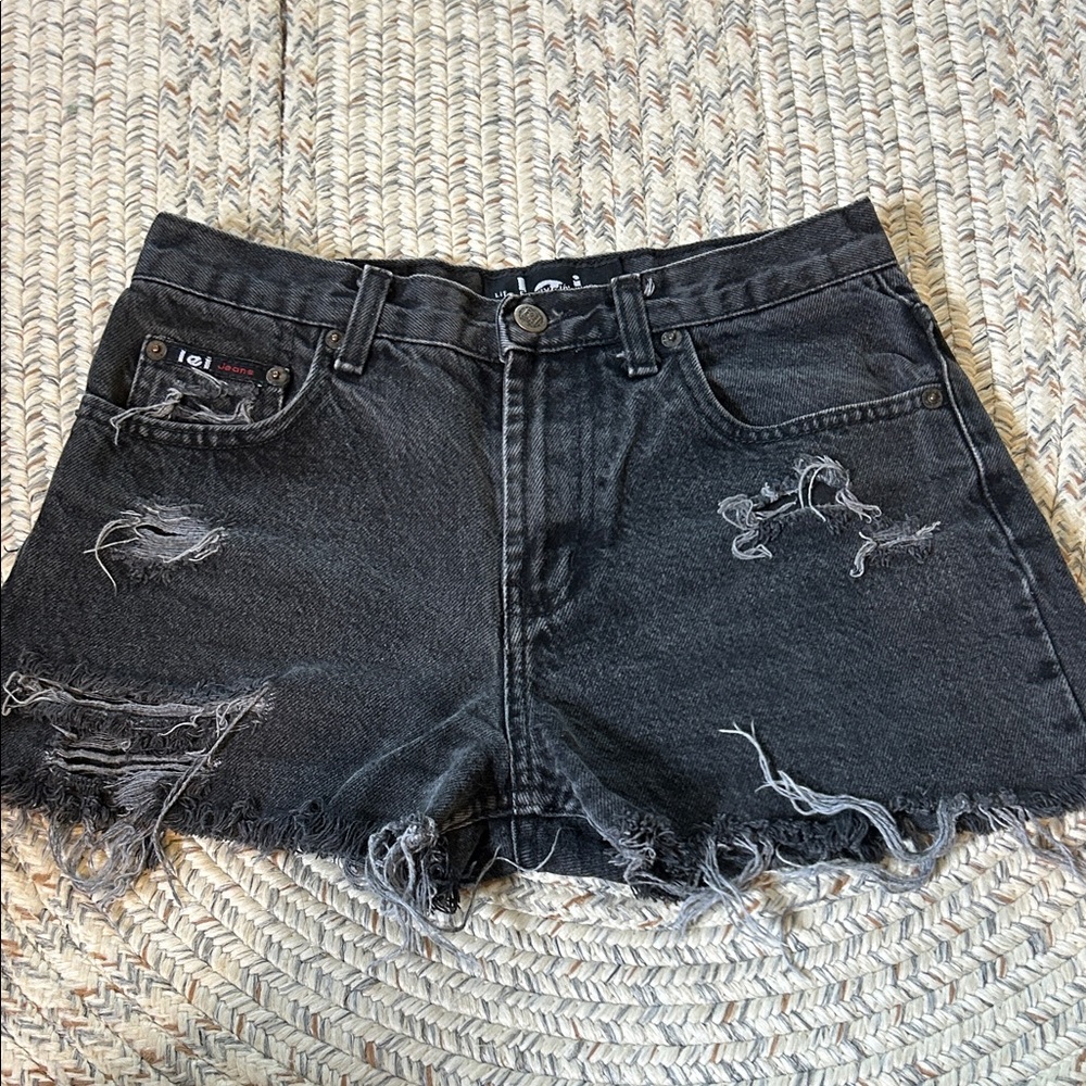 LEI Women's Distressed Black Jean Shorts